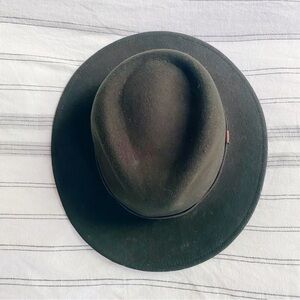 Brixton Green 100% wool hat with brown leather trim size small unisex style